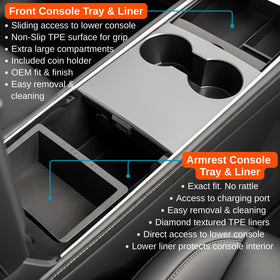 Vehicle OCD TPE liner bottom detail protecting console and reducing vibration