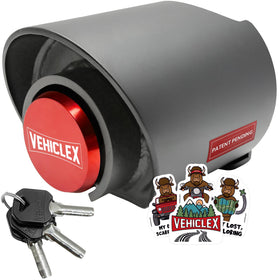 Vehiclex front view of red coupler lock showing secure fit and visible benefit