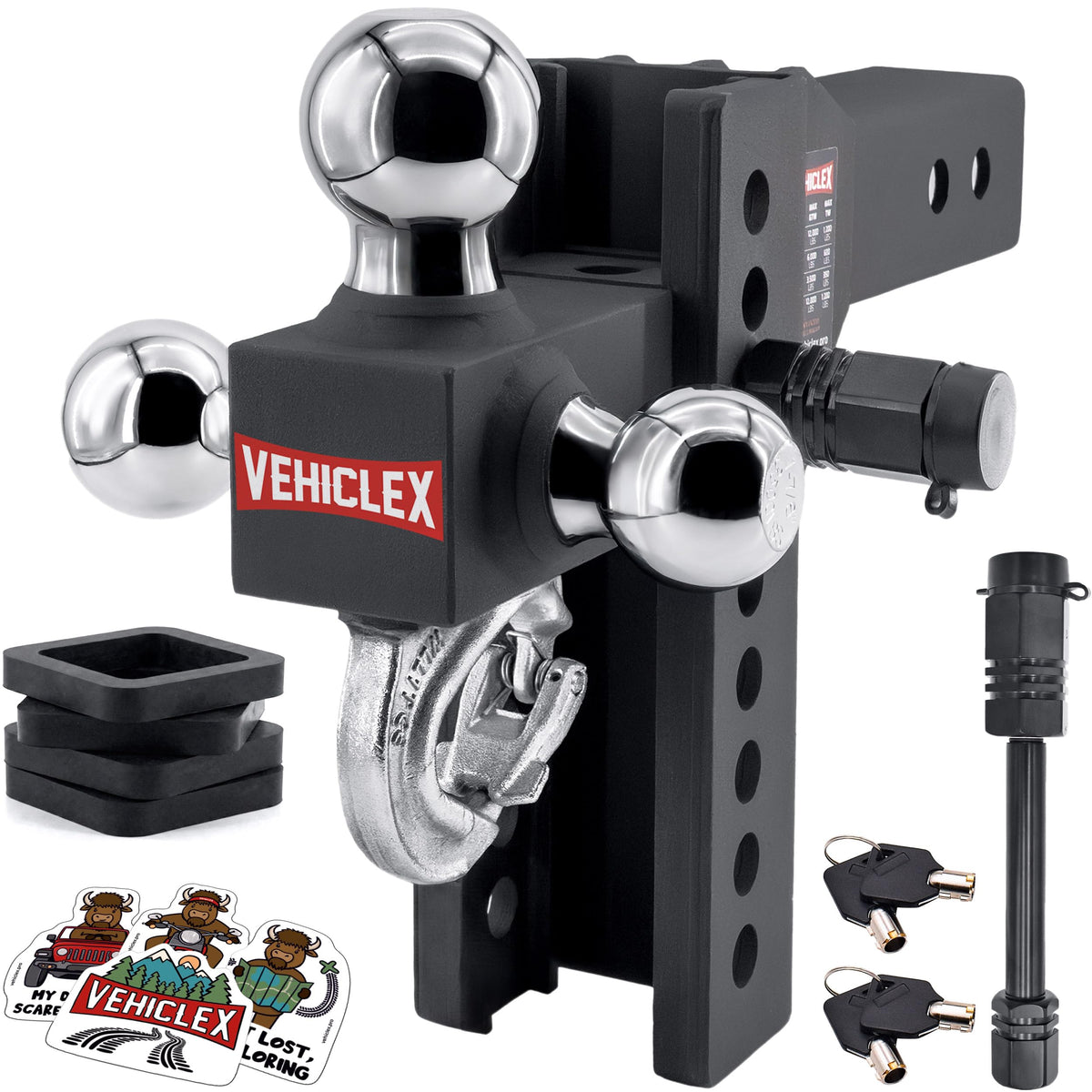 Vehiclex front view tri-ball mount showing three ball options and versatility