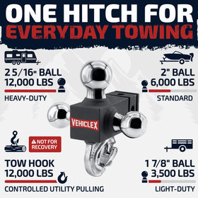 Vehiclex mounted in a 2.5-inch receiver on truck for secure towing