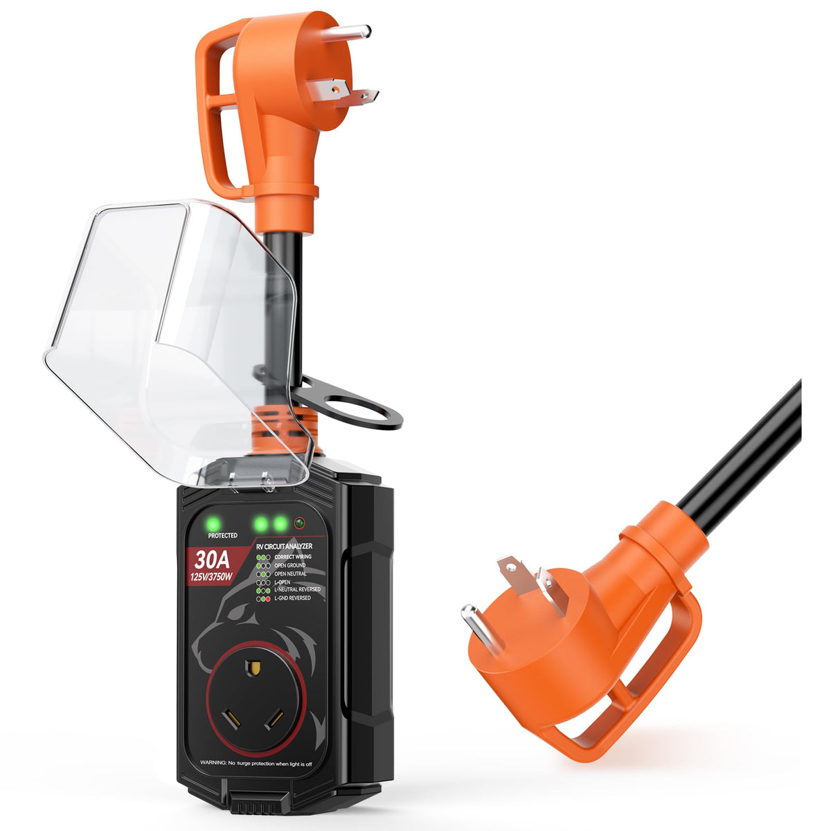 Vehiker front view plugged into pedestal showing protection benefit