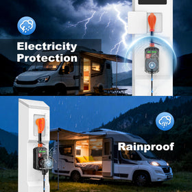 Vehiker at campsite protecting RV power with gear and lifestyle peace of mind