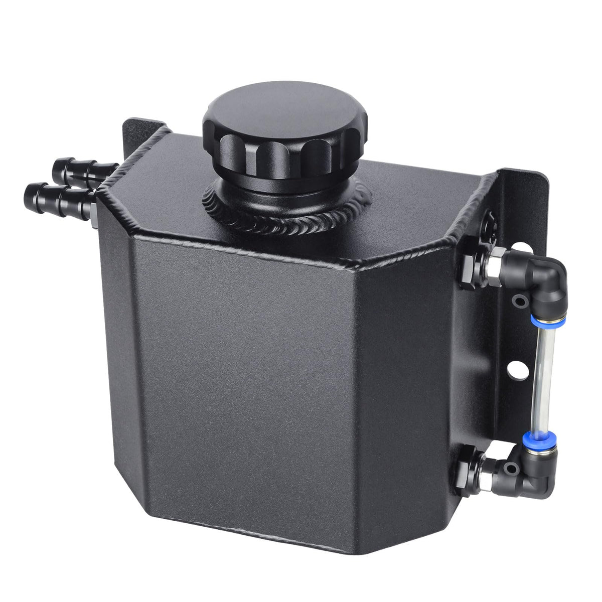 VehiMata front view of black reservoir showing compact design and clear fitment