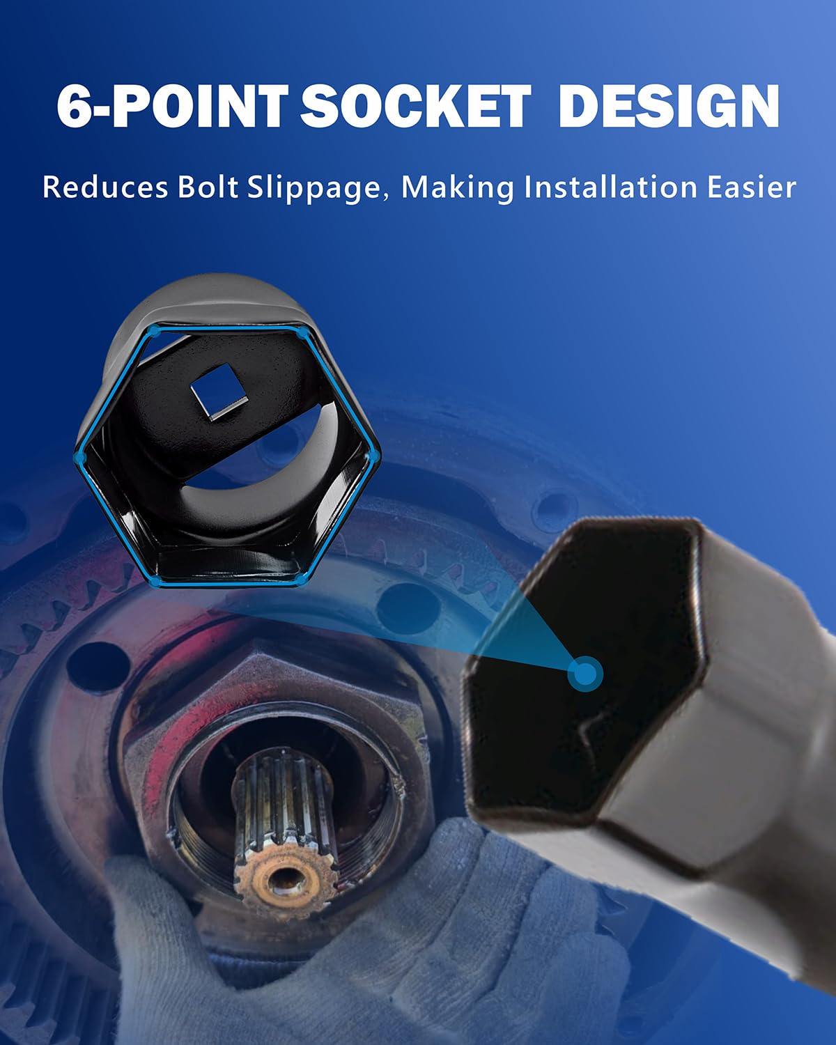 VEHIRETL socket mounted on axle nut showing easier hub removal and accurate fit