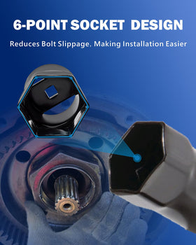 VEHIRETL socket mounted on axle nut showing easier hub removal and accurate fit