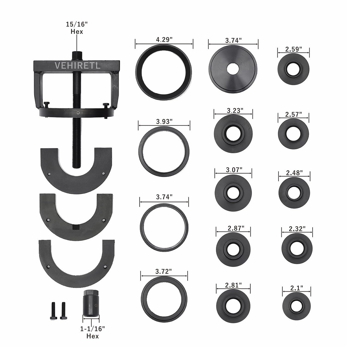 VEHIRETL size comparison with socket showing scale for part selection