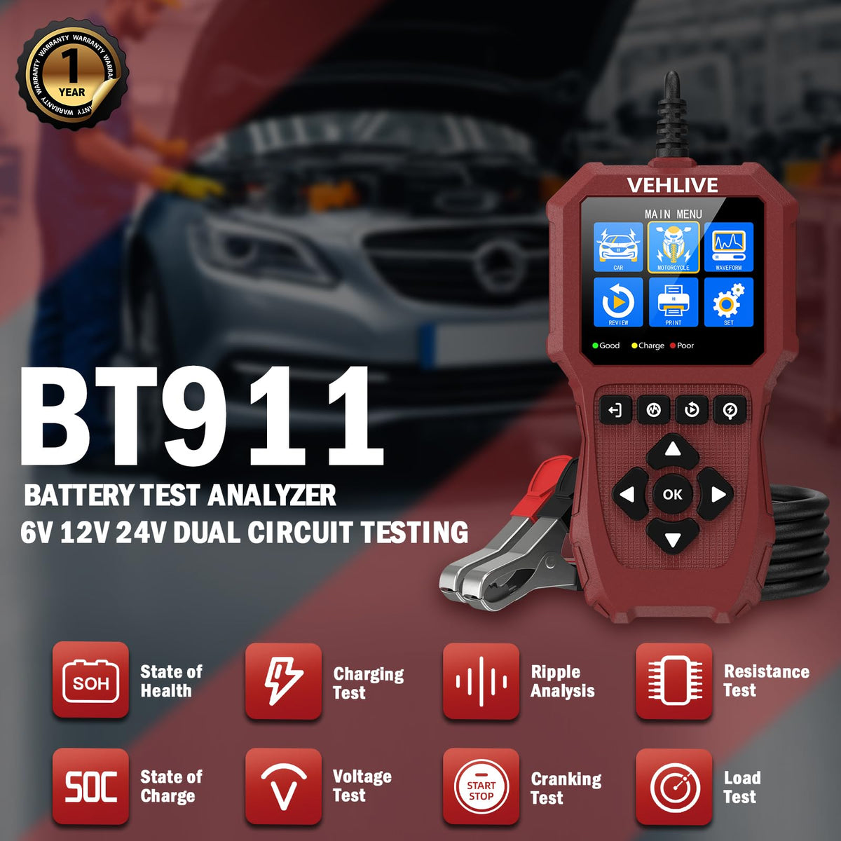 VEHLIVE BT911 back panel and ports highlighting rugged casing and secure connections