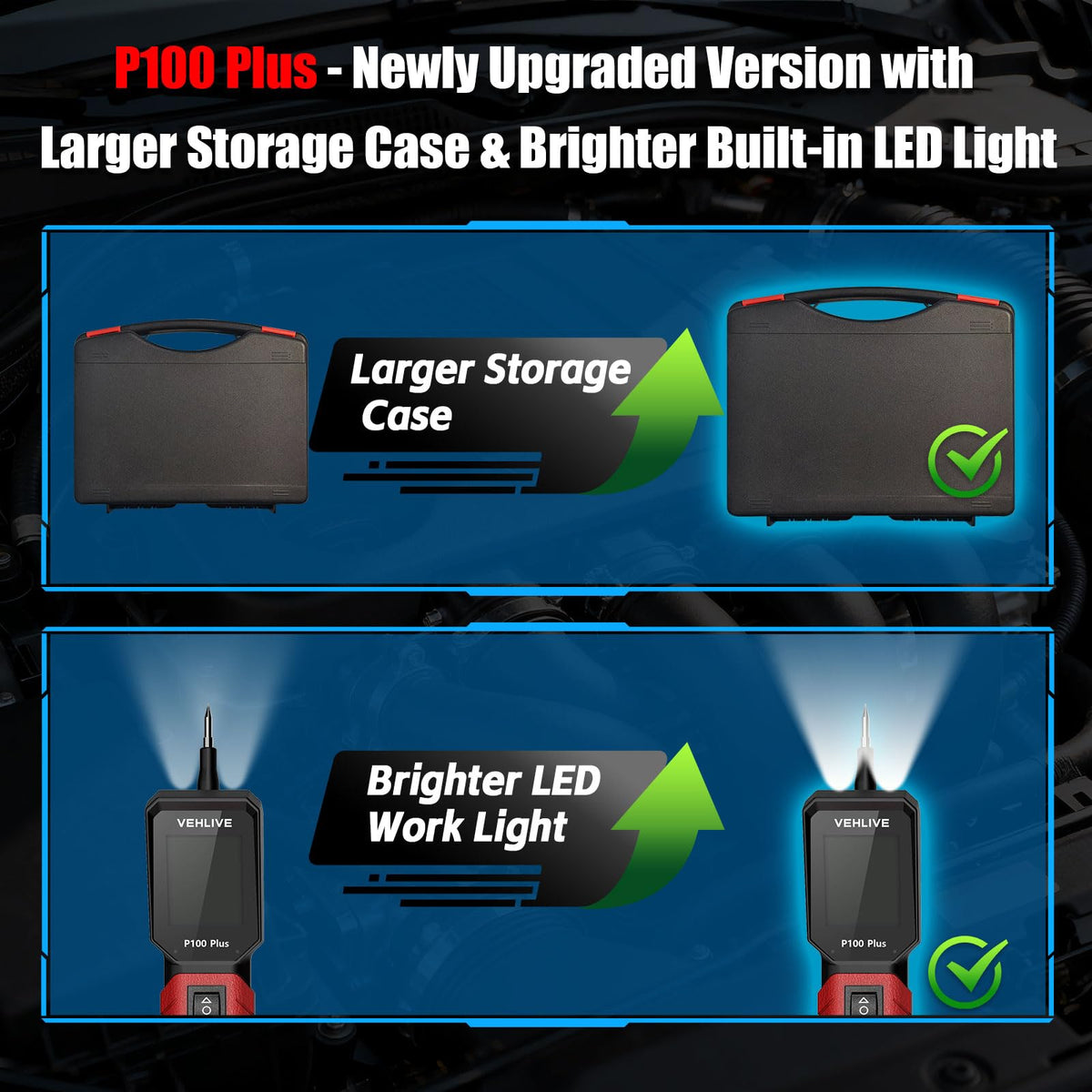 VEHLIVE P100 Plus angled screen closeup with backlight for clear readings