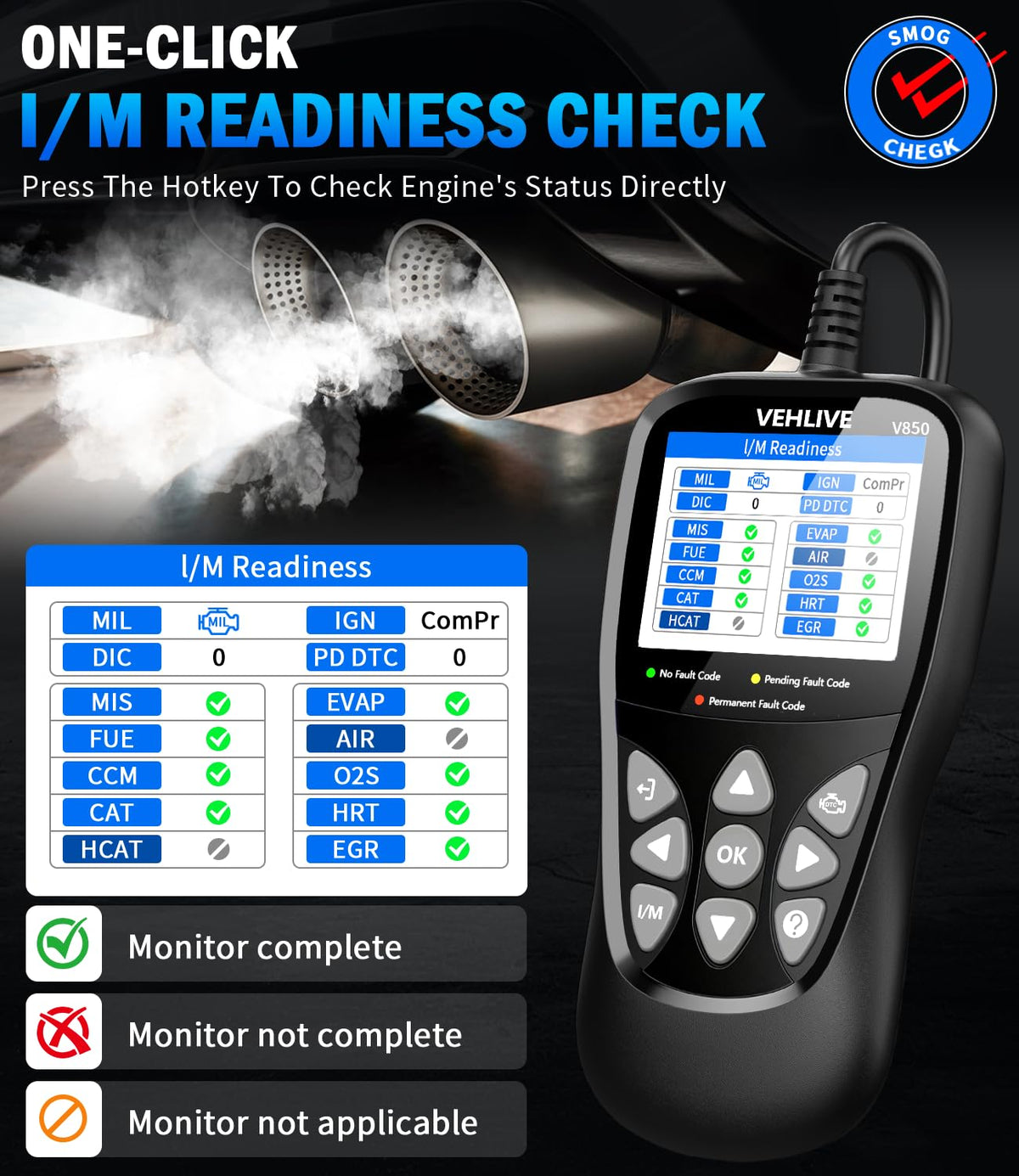 Technician using VEHLIVE V850 in vehicle to read codes and verify repairs faster