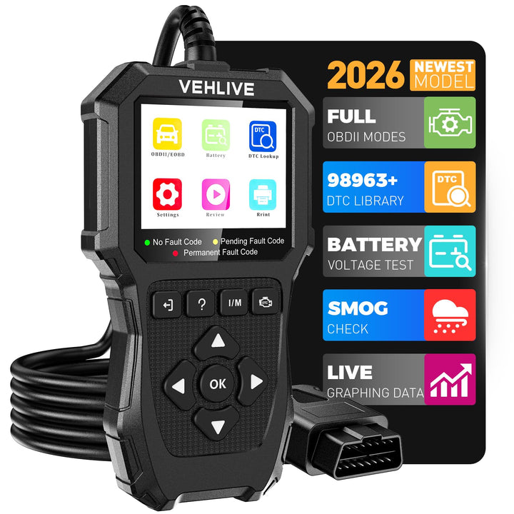 VEHLIVE V880 front view showing handheld scanner and buttons for quick identification