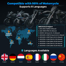 Mechanic using VEHLIVE V880 on a motorcycle for fast fault identification benefit