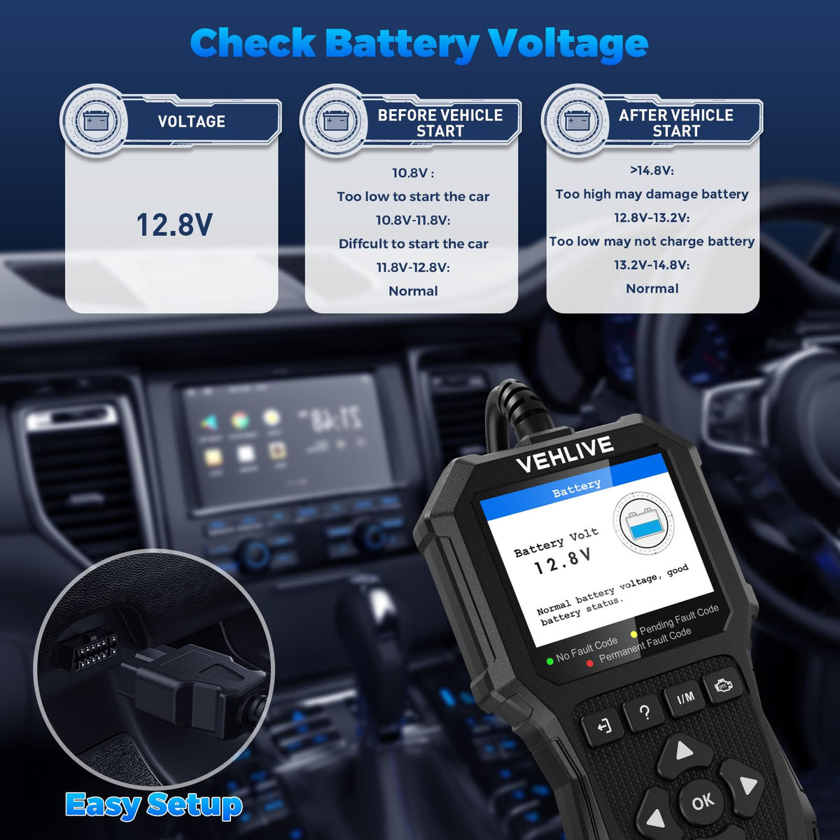 VEHLIVE V880 live data dashboard view displaying RPM and engine parameters for fast diagnosis