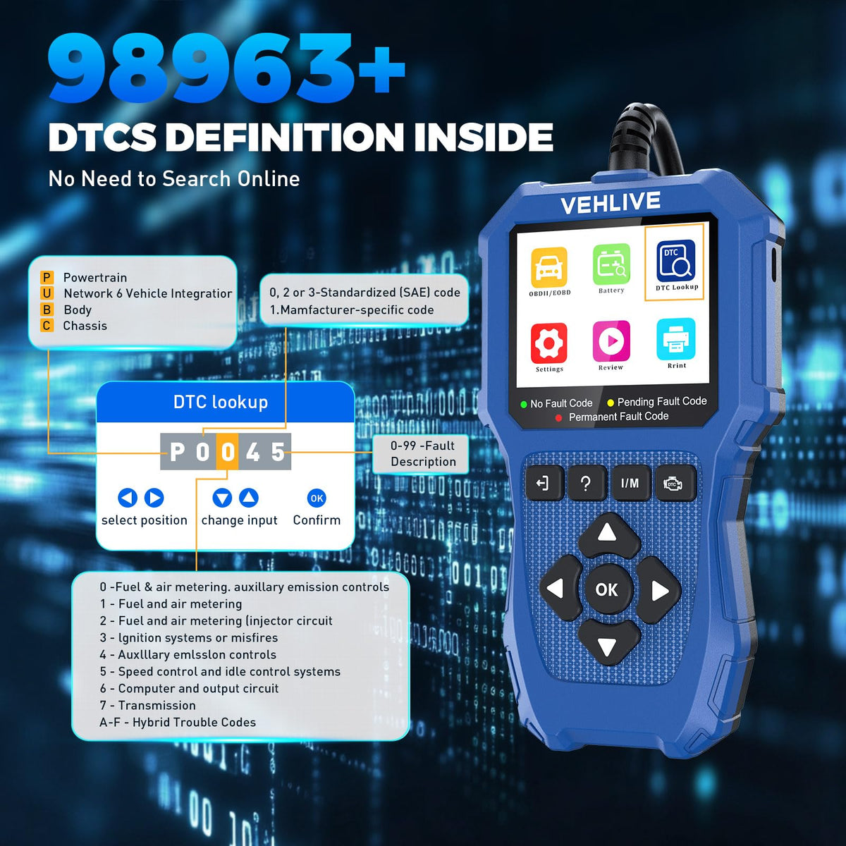 Hand holding VEHLIVE V880 to show compact handheld size for portability benefit