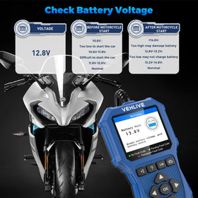 VEHLIVE V880 voltage test screen showing battery reading for early issue detection benefit