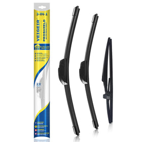 VEIGEIR packaged front wiper blades showing sizes and quick-fit benefit
