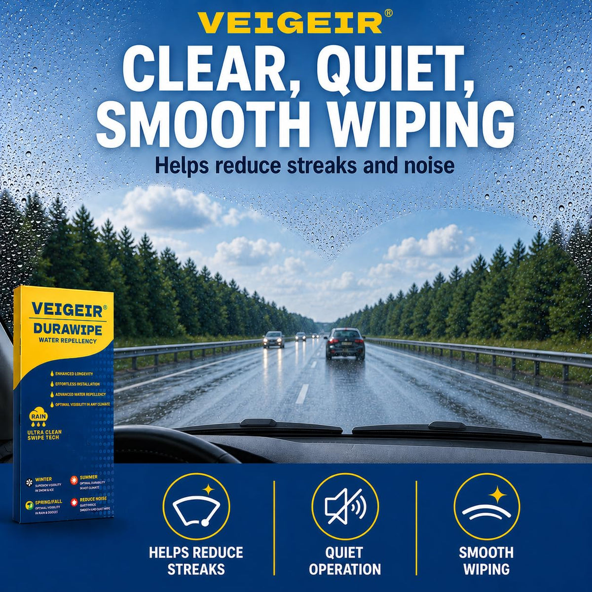 VEIGEIR rubber edge detail showing smooth wipe and reduced streaks
