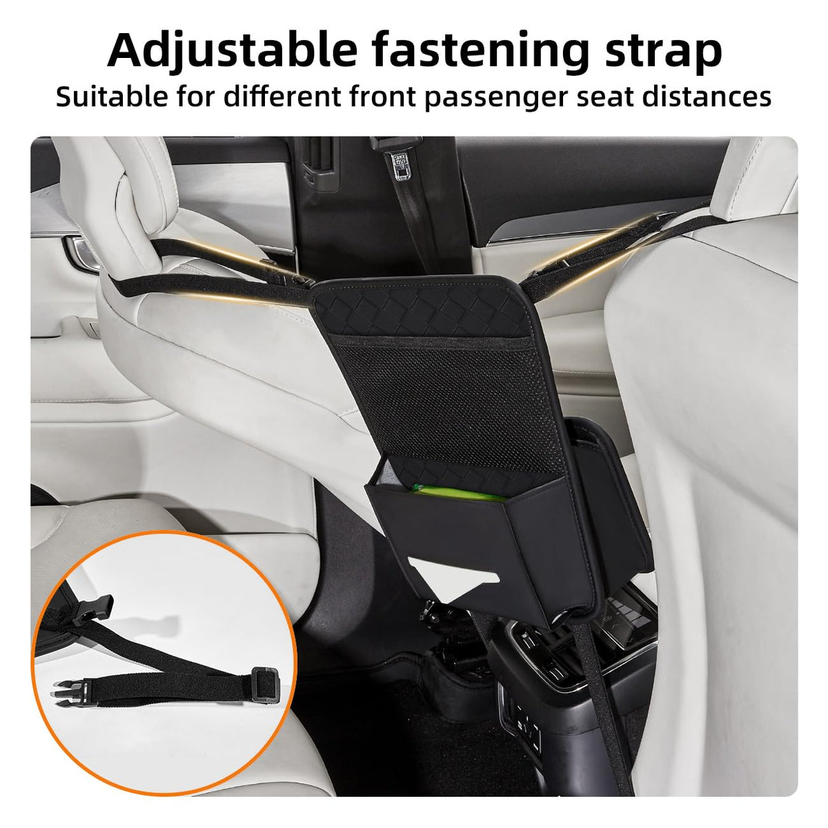 Veitail installed between seats keeping a handbag secure and reachable