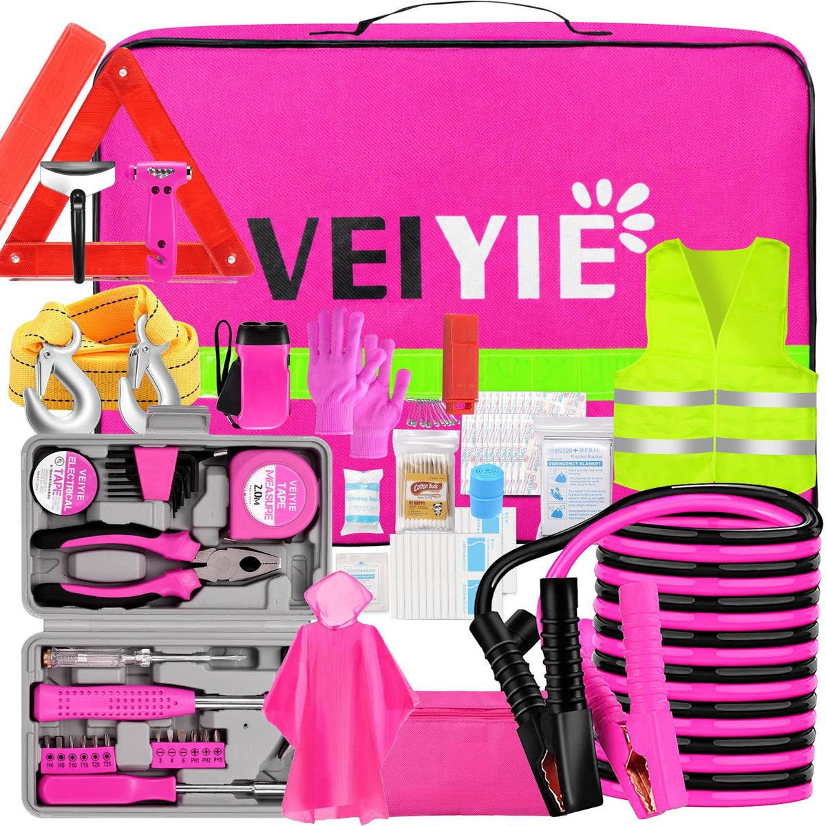 VEIYIE front view of the pink emergency kit showing compact storage and quick access