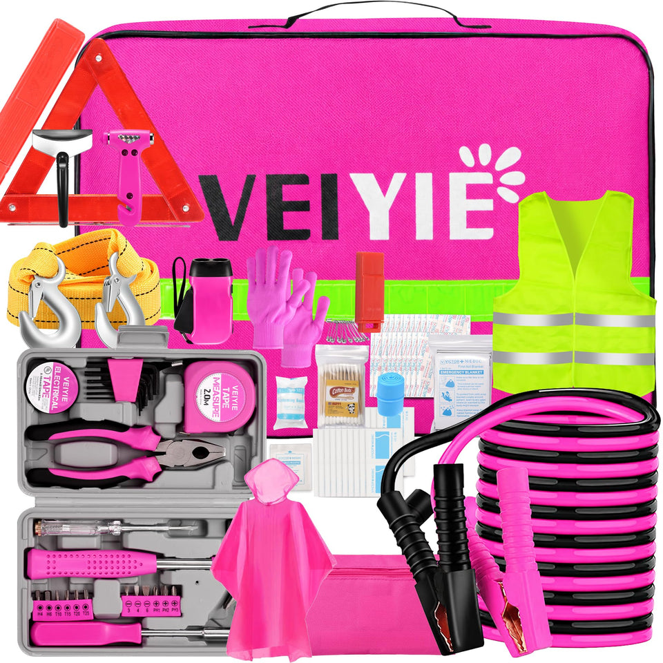 VEIYIE front view of the pink emergency kit showing compact storage and quick access