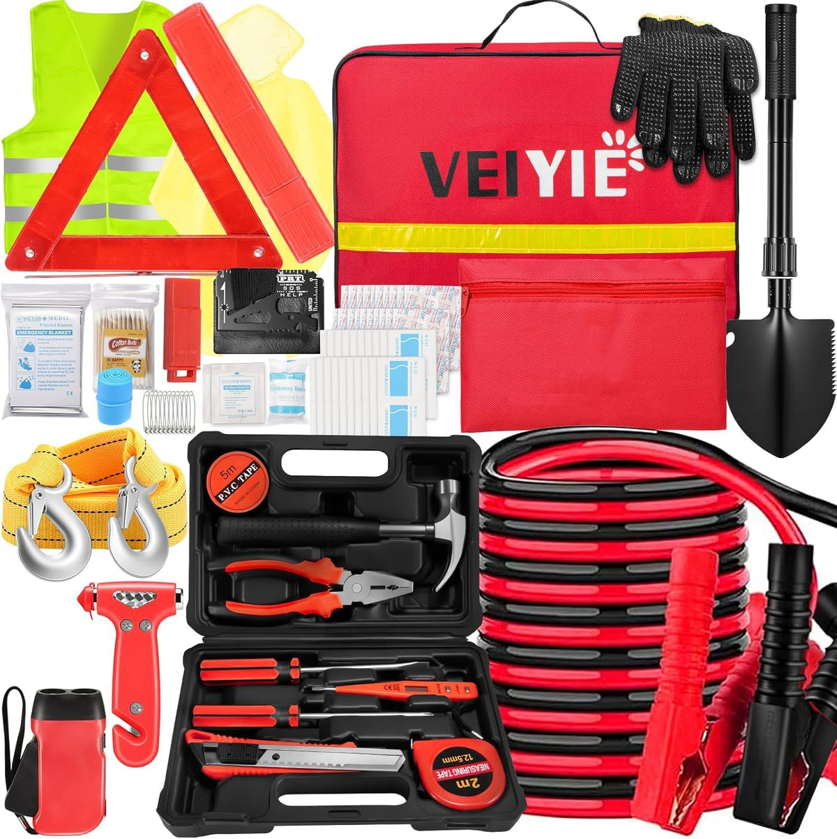 VEIYIE front pack view showing entire roadside kit and quick access