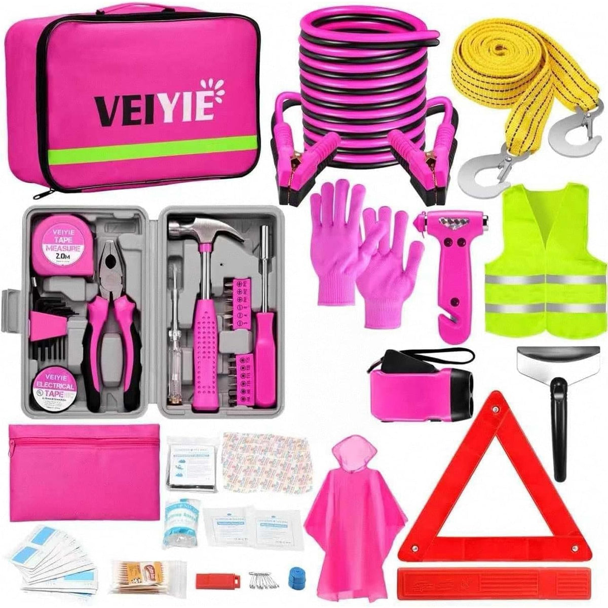 VEIYIE front view of pink emergency kit showing compact design and quick access
