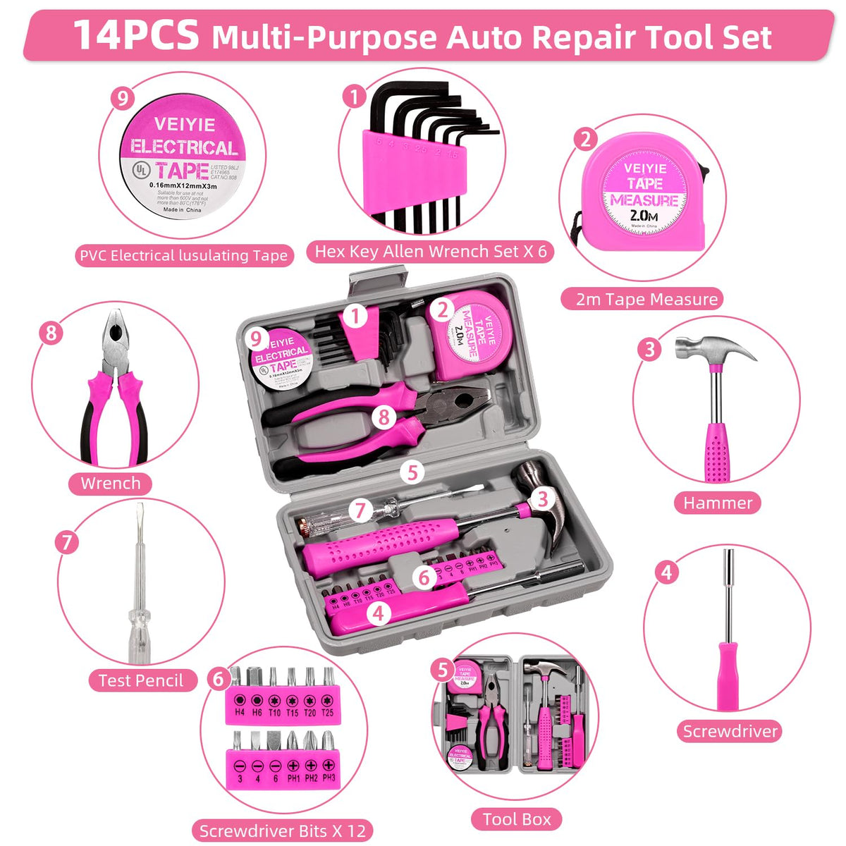 VEIYIE close-up of pink jumper cables with PVC clamps offering cold-weather durability