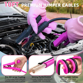 VEIYIE close-up pink jumper cables with PVC coating for cold-weather reliability