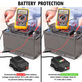 Vekibee next to car battery showing compact size and space-saving benefit