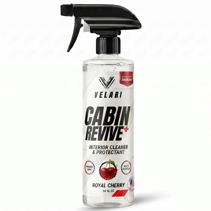VELARI bottle front label showing product name and scent, clear branding benefit