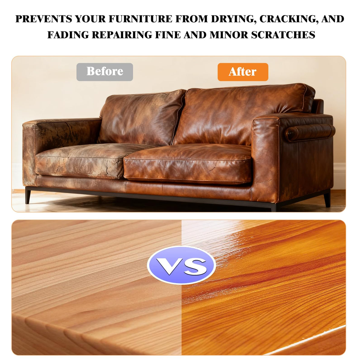 Velluxor being applied to leather sofa demonstrating quick nourishment
