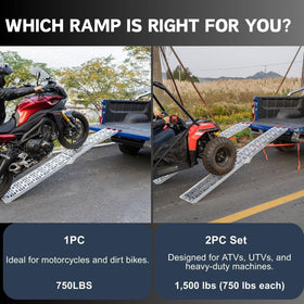 VENDAV folded ramp next to truck bed showing size and transport convenience