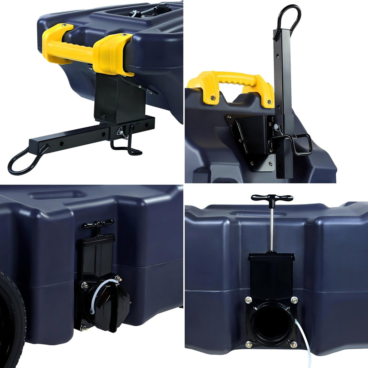 Venustank tow bar attached to tank showing suitcase-style and hitch towing