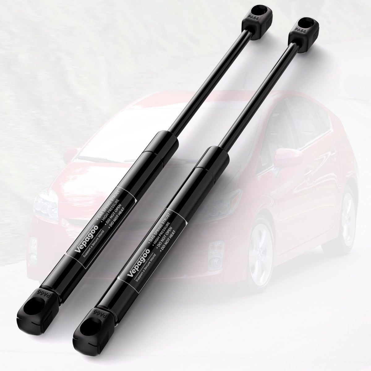 Vepagoo front packaging showing two replacement hatch struts and benefit of direct-fit