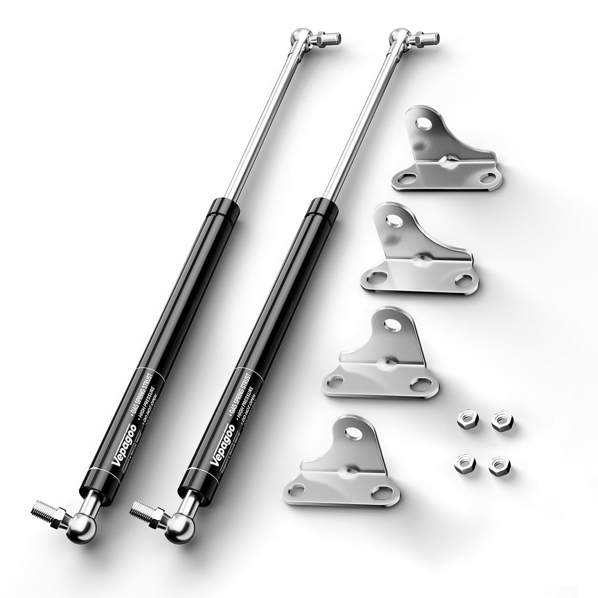 Vepagoo front view of two struts and brackets showing kit completeness and durability