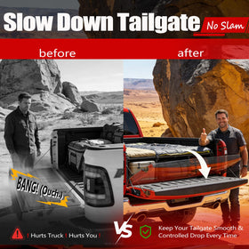 Vepagoo installed on Ram tailgate demonstrating smooth controlled lowering benefit