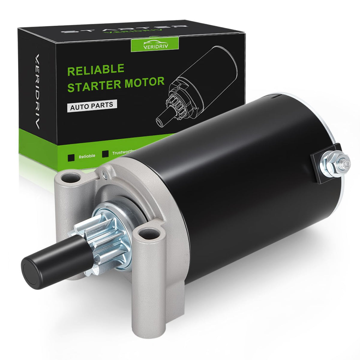 VERIDRIV starter front view showing robust housing and bolt pattern for easy fit