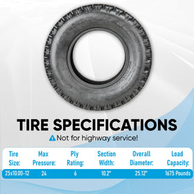 Veteran Tire 350 Mag next to ruler showing 25.12" diameter for sizing clarity