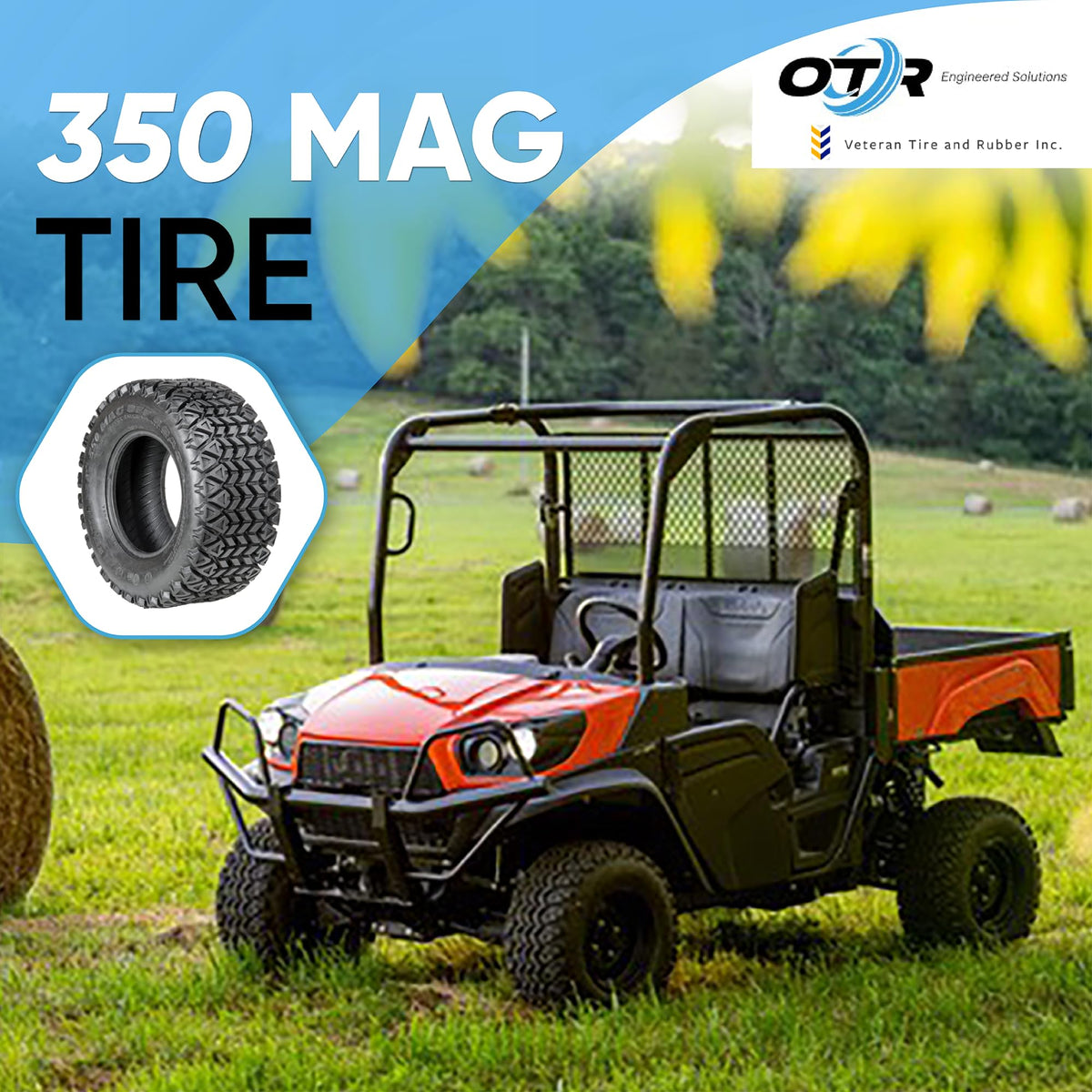 Veteran Tire 350 Mag close-up tread showing open pattern for mud shedding