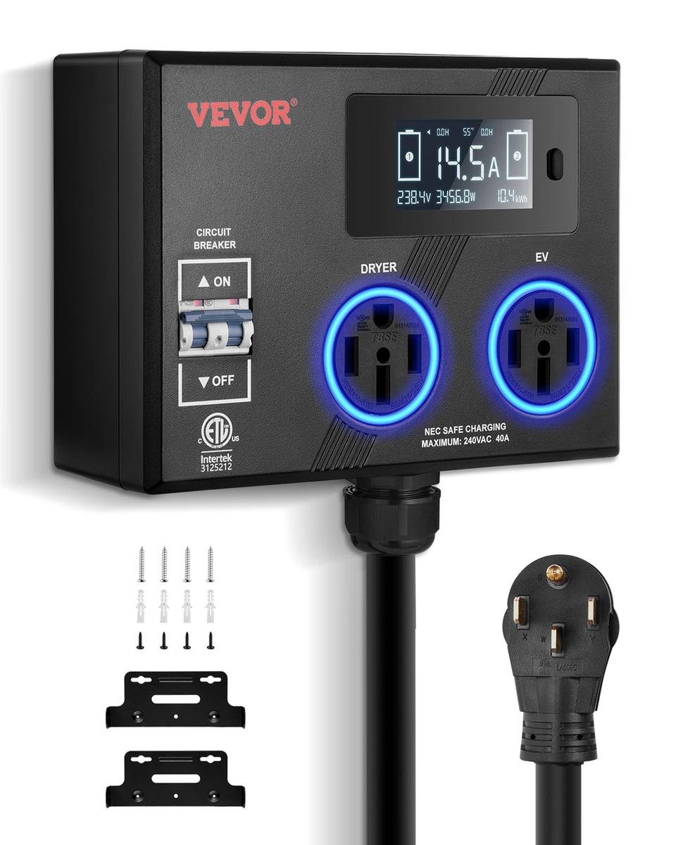 VEVOR front panel showing dual NEMA 14-50 outlets for easy device connection