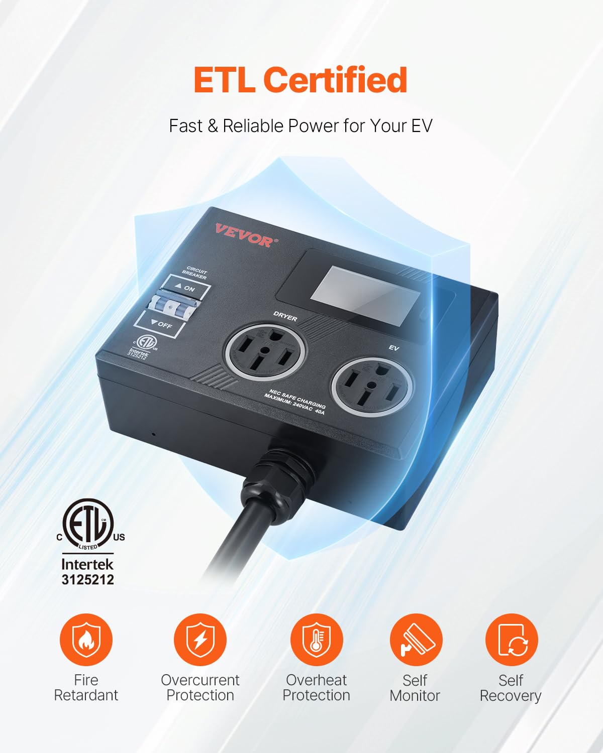 VEVOR 3.4 inch LCD close-up displaying voltage and charging information clearly