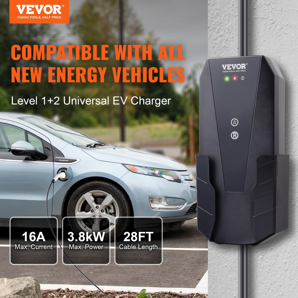 VEVOR 28ft cable stretched across driveway for greater reach and flexible placement