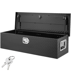 VEVOR 39-inch front view showing durable diamond plate and compact profile for secure storage