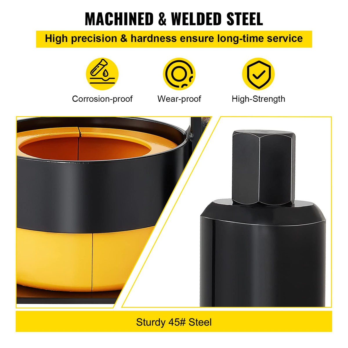 VEVOR 45# steel surface closeup emphasizing wear resistance and long service life