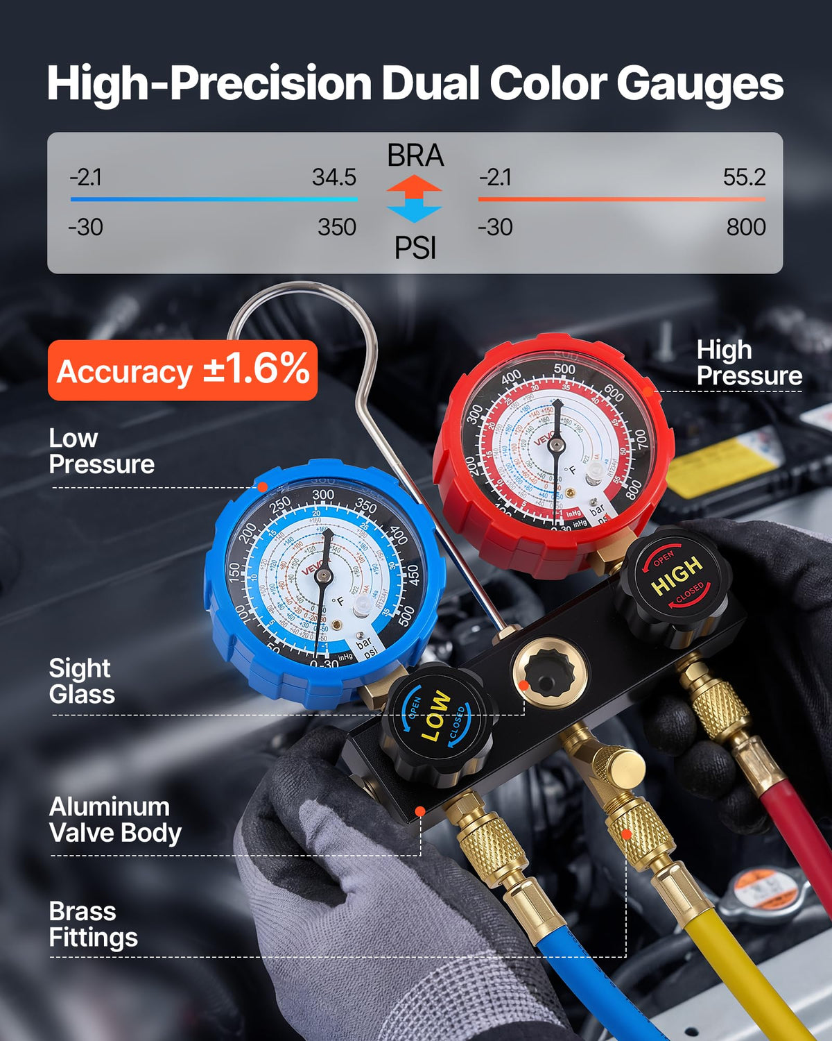 VEVOR 5 ft hoses laid out demonstrating heavy-duty flexibility and pressure rating