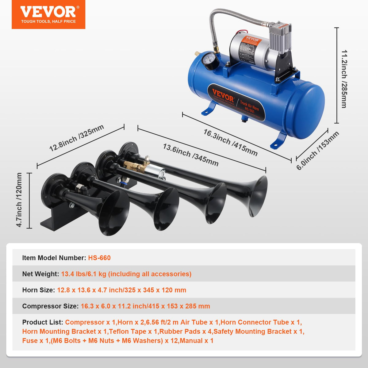VEVOR PA tubing and fittings with temperature label showing heat resistance