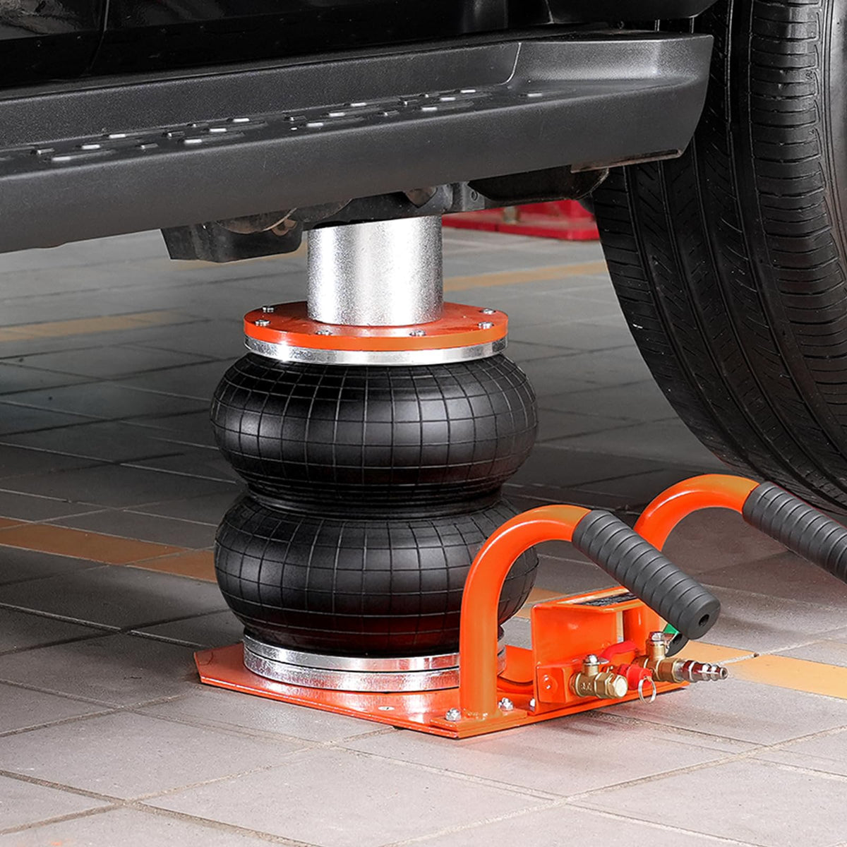 VEVOR connected to hose showing quick inflation convenience