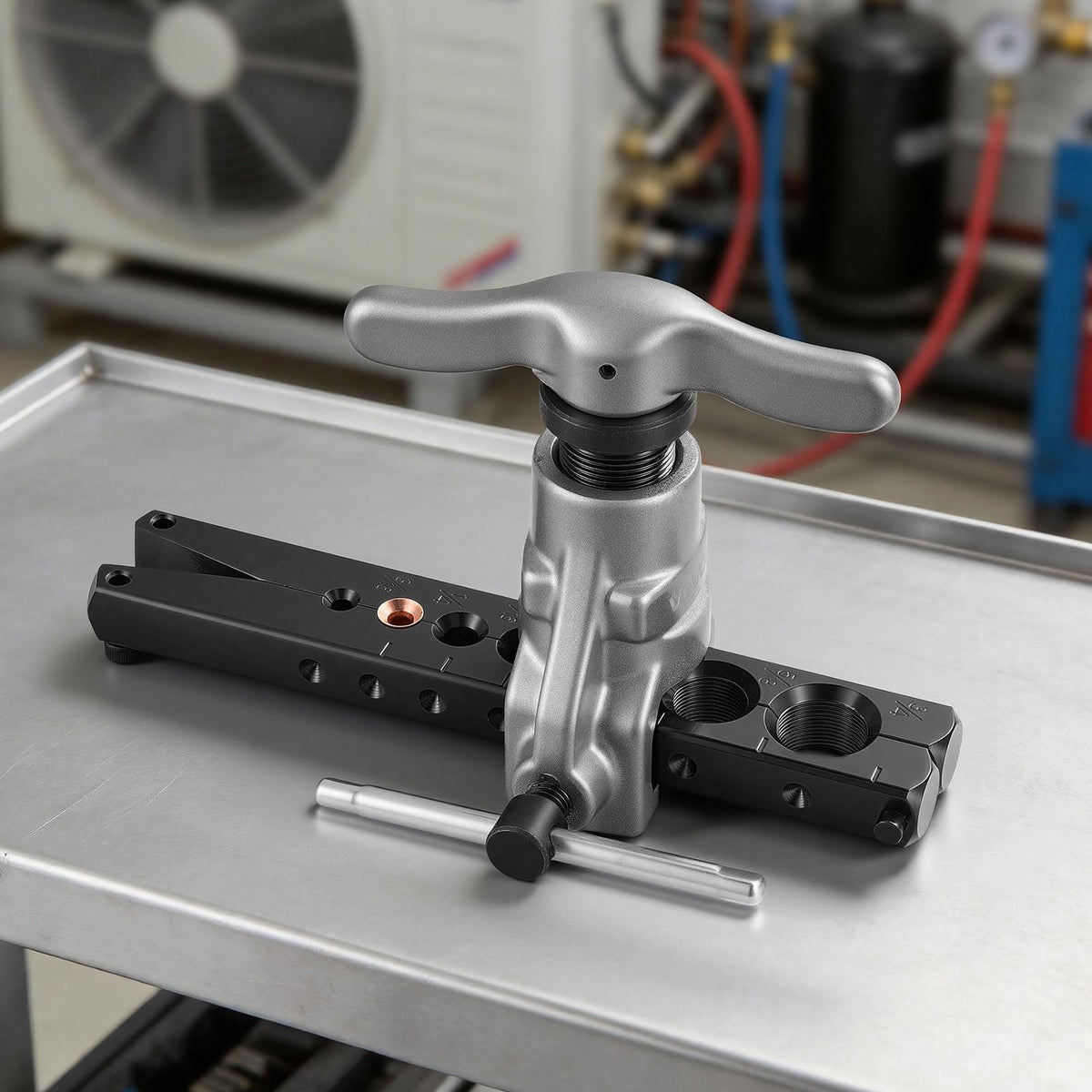 VEVOR flaring an aluminum tube highlighting compatibility with aluminum materials