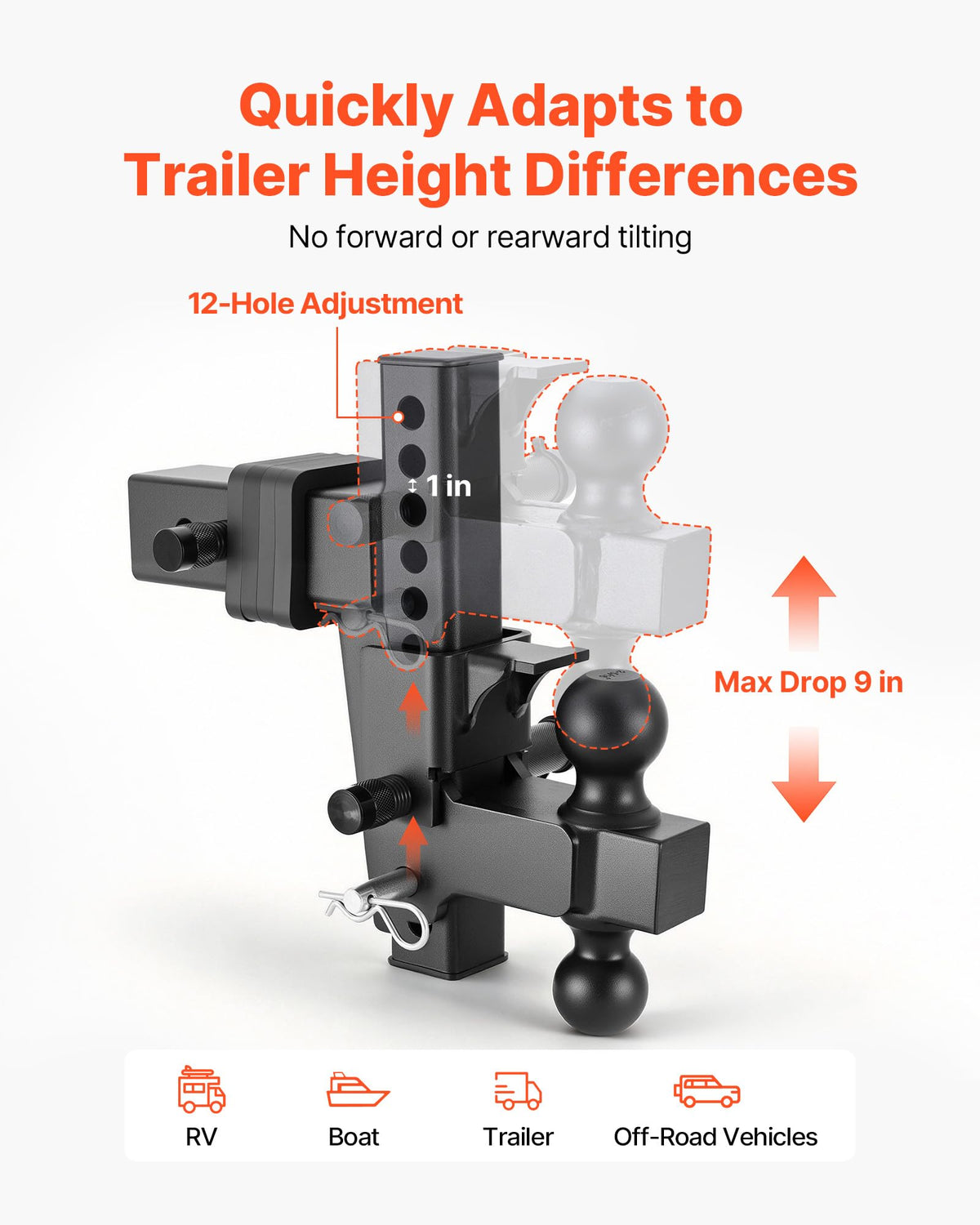 VEVOR anti-detach tow ring detail showing secure lock design that prevents disengagement benefit