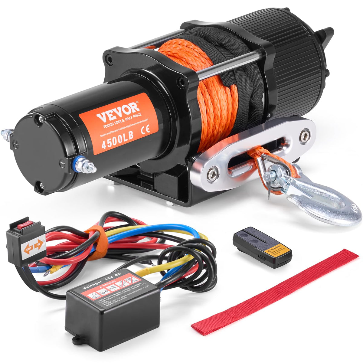 VEVOR winch front view showing compact design and mounting points benefit durability
