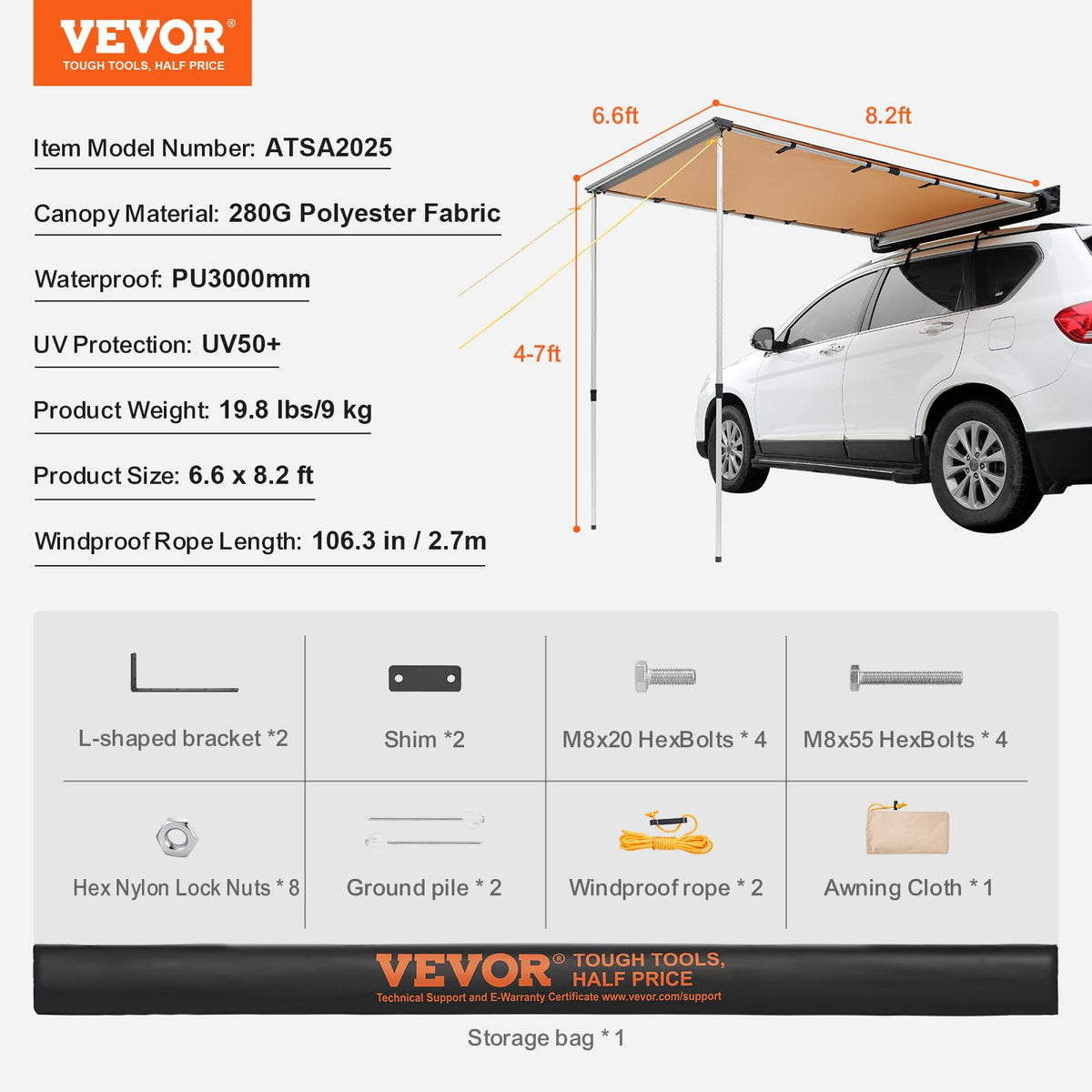 VEVOR awning over campsite providing shaded dining and gear protection